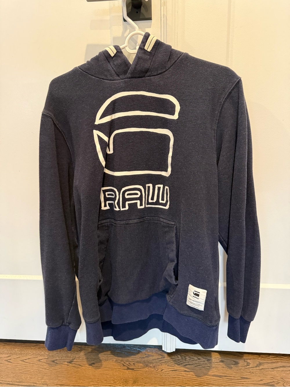 G-Star Raw Navy Pullover Hoodie with White Logo